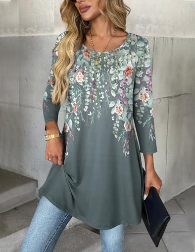Image of Zeagoo Women Tops 3 /4 Sleeve Dressy Casual Plus Size Tunics Loose Blouses