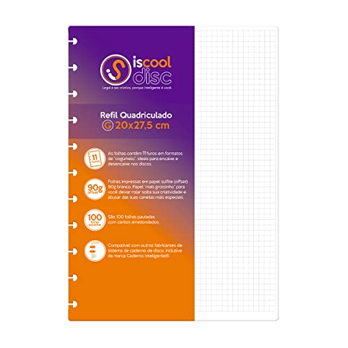 Refil Caderno De Disco ISCOOL Quadriculado 100 F 90g Grande
