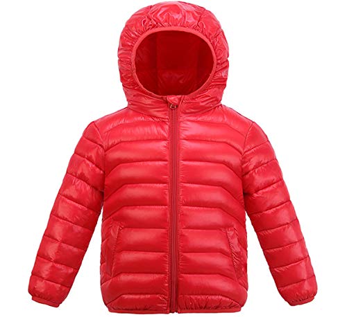 JELEUON Baby Kids Boys Girls Zipper Cute Ears Warmer Puffer Down Hooded Jacket Vest Outwear 3-4 Years Red