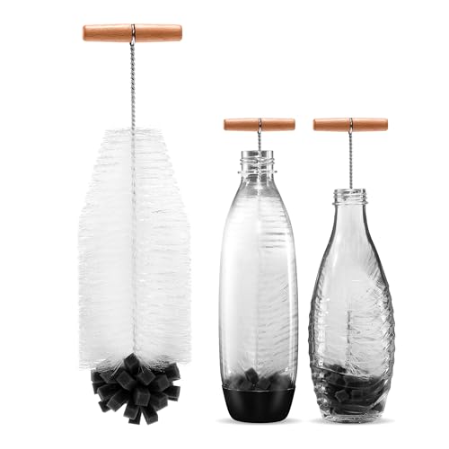 vinlley Die 35 cm Bürste ist ideal für Sodastream-Glas- und Duo-Kunststoffflaschen. Sie hat Harte Borsten und einen weichen Schwamm reinigt kraftvoll ohne die Flasche zu beschädigen.