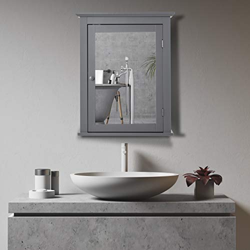 Glacer Bathroom Mirror Cabinet, Wall Mounted Storage Cabinet With Mirror Door And Adjustable Shelf, Mirrored Medicine Cabinet For Bathroom, Living Room, Cloakroom, 22 X 6 X 27.5 Inches (Grey) #TOP1