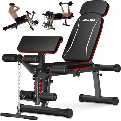Relispo Adjustable Weight Bench with Leg Extension and Leg Curl, 1200 LBS Workout Bench for Home Gym, 200+ Playstyles Decline Incline Bench with Preacher Curl Pad, Pre-Assembled Exercise Bench for Big Guys