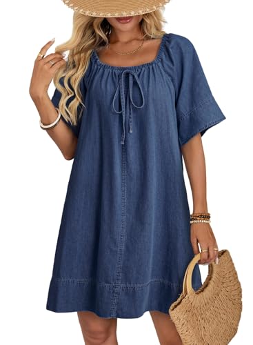 Dokotoo Summer Dresses for Women 2026 Tie Up Front Denim