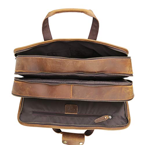 Polare 17'' Full Grain Leather Briefcase Laptop Attache Case Messenger Bag For Men Fits 15.6'' Laptop