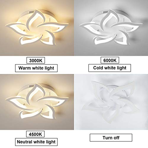 Lámpara LED regulable de 24W con mando y diseño floral blanco 4