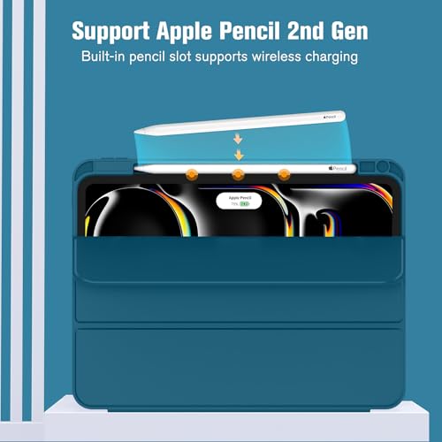 Image of ZryXal New iPad Pro 13 Inch Case (M5) 2025 / (M4) 2024 with Pencil Holder, Smart iPad Case [Support Pencil Pro and Pencil (USB-C)], Support Touch ID and Auto Wake /Sleep (Teal)