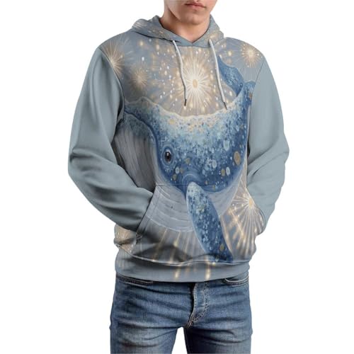 Sweat à capuche imprimé baleine bleue en relief 3D, pull chaud et respirant à manches longues