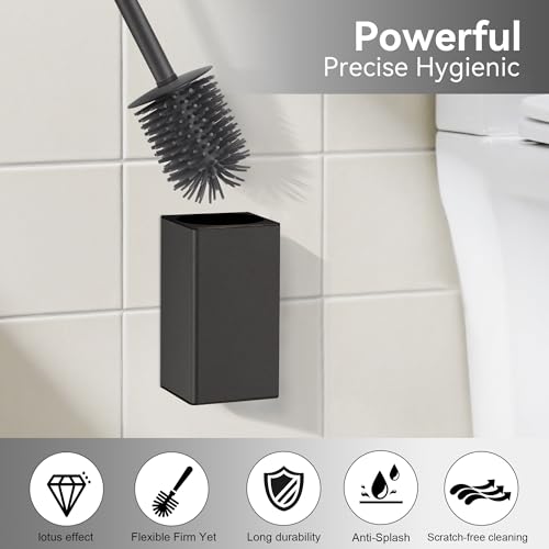 Image of BVL Toilet Brush and Holder Black Toilet Bowl Brush for Ceaning with Stainless Steel Handle Wall Mounted (Pack of 2)