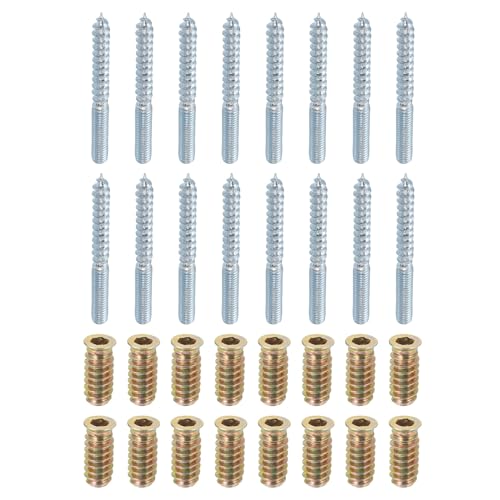 Image of uxcell M6x60mm Hanger Bolts, 16pcs 31mm Wood Dowel Screw Self-Tapping Screw with 16pcs M6x24mm Threaded Insert Nuts Interface Hex Socket Drive, for Joint Furniture Legs