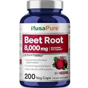 NusaPure Beet Root 8,000mg per Caps (Vegan, Non-GMO, Extract 20:1, Vegan) Black Pepper – 200 Veggie caps