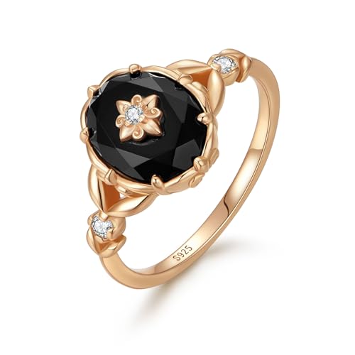 Black Onyx Promise Ring Gold or Silver Vintage Unique Oval Agate Statement Rings