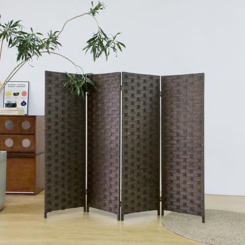 Furnnylane 4 Panel Double Sided Short Room Divider for Room Separation, Dark Brown Rattan Folding Privacy Screen, Freestanding Partition Screen for Home Office - 3.95 ft Tall by Furnnylane - Used condition - Image 3