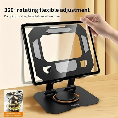 Image of Carbon Steel Tablet Stand Holder with 360 Rotating Base, Multi Angle Adjustments, Foldable & Portable, Compatible for iPad Pro | 11 | 10.9 | 10.2 | Air | Mini,Support Upto 12 Inch tablet
