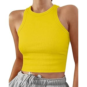 CLOZOZ Womens Tank Tops Round Neck Ribbed Sleeveless Crop Tops for Women High Neck Basic Crop Tank Top