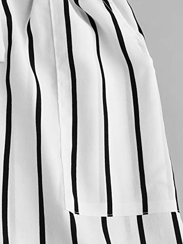 Milumia Women's Casual Striped Tie Paperbag Waist Wide Leg Belted Summer Shorts Black and White Medium