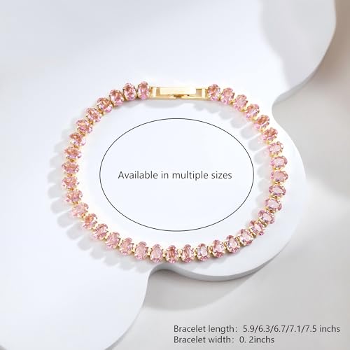 Image of 18K Gold-Plated Oval-Cut Cubic Zirconia Tennis Bracelet | 5.9-7.5 inches Multiple Sizes Fashionable Women's Gold Tennis Bracelet