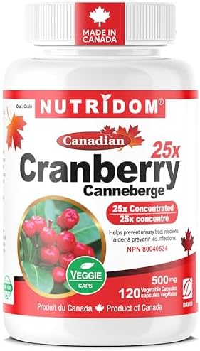 Canadian Cranberry Extract Pills for Women | 12,500mg per Day | 25xConcentrated Cranberry Supplement for Urinary Tract Infection Treatment – UTI Prevention & Bladder Health Support – Made with Canadian Cranberries – Non-GMO, Gluten-Free – 120 Veggie Capsules