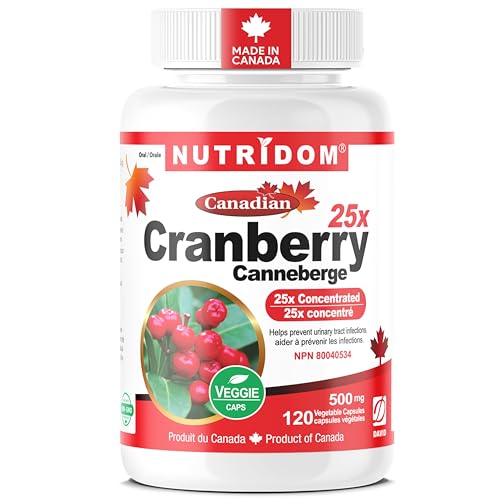 Nutridom - Canadian Cranberry Extract Pills for Women | 12,500mg per Day | 25xConcentrated Cranberry Supplement for Urinary Tract Infection Treatment – UTI Prevention & Bladder Health Support – Made with Canadian Cranberries – Non-GMO, Gluten-Free – 120 Veggie Capsules