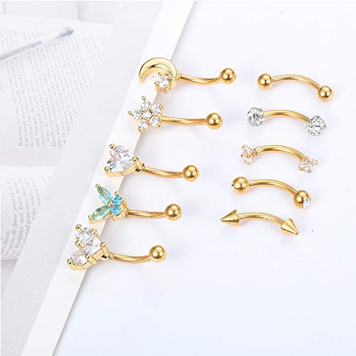 Drperfect 10Pcs 16G Rook Daith Earrings For Women Stainless Steel Belly Lip Ring Cartilage Tragus Cz Body Piercing Curved Barbell Eyebrow Rings 6-8Mm #TOP4