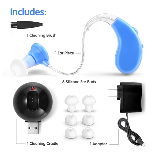 MSA Lil’ Listeners Sound Amplifier for Children | Rechargeable Ear Amplifier | Up to 40 Hours of Continuous Use | Sound Enhancer with Tips & Cleaning Brush - Blue