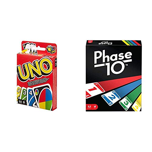 Mattel Games W2087 - UNO Kartenspiel und Gesellschaftspiel, geeignet für 2 - 10 Spieler, Kartenspiele und ab 7 Jahren + FPW38 - Phase 10 für 2 - 6 Spieler, und Kartenspiele ab 7 Jahren