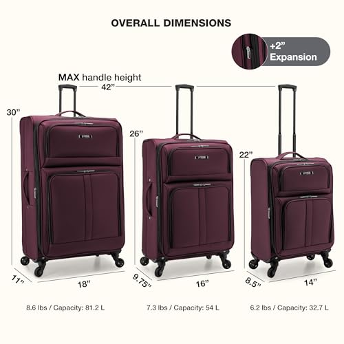 Image of U.S. Traveler Anzio Softside Expandable Luggage with Spinner Wheels, Burgundy, 3-Piece Set (22 /26 /30)