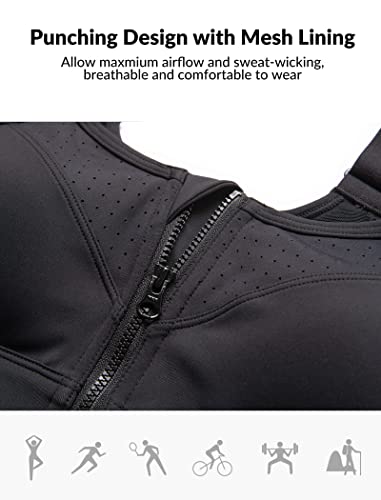 Yvette Adjustable Sports Bras For Women High Impact - Zip Front Sports Bra Plus Size For Running Workout,Black #TOP4