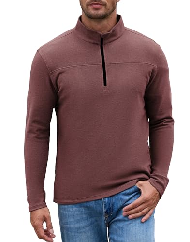 M MOTEEPI Mens Fleece Quarter Zip Up Pullover Sweater Slim Fit Lightweight Mock Neck Long Sleeve Sweaters For Men3