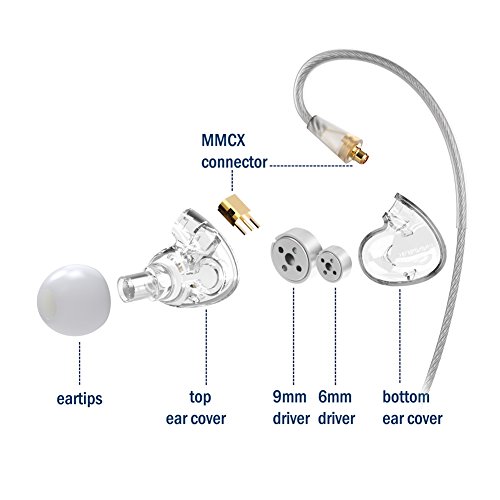 Tennmak Pro 4Pcs Drivers Wired Earbuds, Wired Earphones With Detachable Cable & Ear Hook For Sport Running (White No Mic) #TOP5