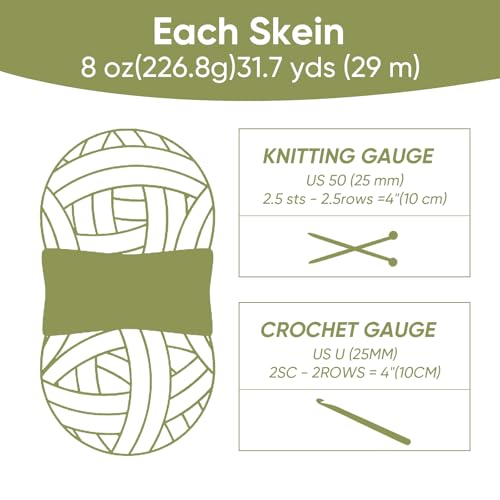 Image of 8 Packs Jumbo Chunky Chenille Yarn - 1820g(64oz) 254 Yards (761ft) Bulky Yarn - Chunky Yarn for Hand Knitting Blanket,Cushions, Pet Bed - Soft and Durable(Sage Green)