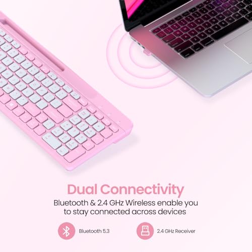 Image of Portronics Bubble Square Wireless Keyboard with Bluetooth + 2.4 GHz USB Receiver (Dual Connectivity), Pair 3 Devices Max, Multimedia Hotkeys, for Laptop, PC, Smartphone, Tablet (Pink)