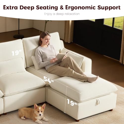 Image of WorthFurni Modern Modular Sectional Sofa,103 inch Sleeper Sofa Bed Minimalist Couch with Storage Ottoman,Comfty 6 Seat Sofa for Living Room,Beige Chenille