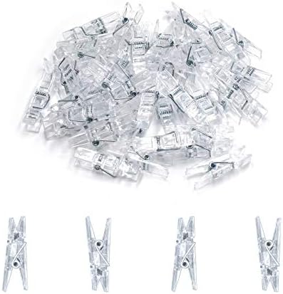 128 Pieces Mini Transparent Plastic Clear Clips, Binder, Photo Clips, Clothespins Clip