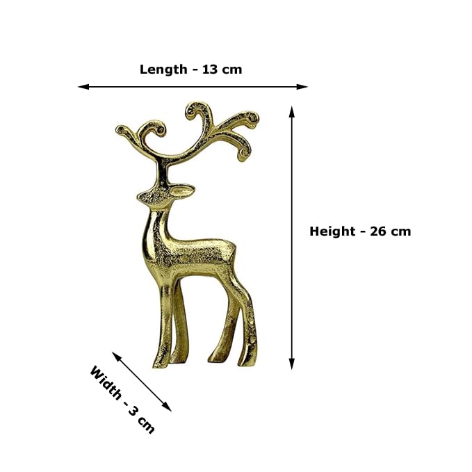Image of Shiny Gold Metal Reindeer Figurine for Home Decor, Elegant Standing Deer Statue for Living Room, Tabletop Showpiece, Decorative Ornament for Office & Home Interior, Size: 26 cm Height