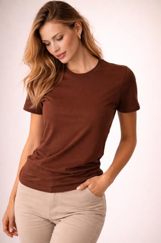 Image of Womens T Shirt Short Sleeve Crew Neck Casual Basic Shirt Soft Cotton Tee Relaxed Fit Lightweight Everyday Women Top Minimalist Style