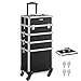 Produktbild SONGMICS Alu Trolley, Kosmetikkoffer mit Rollen, Friseurkoffer, Schminkkoffer ohne Inhalt, Handgepäck, Beauty Case, 4 in 1, XXL, schwarz JHZ06B