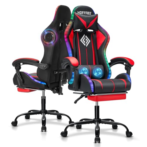 RGB Gaming Chair with Bluetooth Speakers and LED Lights Ergonomic