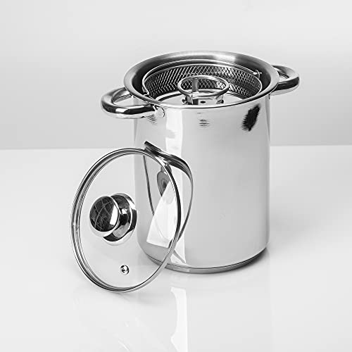 Browin 313515 Uniwersalny, wielofunkcyjny garnek z koszem, pokrywką i szynkowarem 1,5 kg — do parzenia szynek, smażenia frytek, do gotowania makaronu, spaghetti, szparagów — stal nierdzewna, 4 L