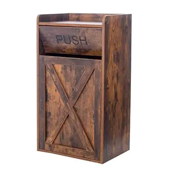13 Gallon Tilt-Out Trash Cabinet, Wooden Hidden Trash Can Cabinet for Kitchen & Living Room, Brown