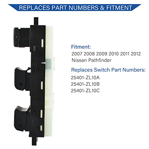 Puengsi Driver Side Master Power Window Switch For | 2007-2012 Nissan Pathfinder | Replace Oe 25401-Zl10A, 25401-Zl10B, 25401-Zl10C #TOP4