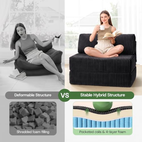 Image of Folding Sofa Bed Convertible 4 in 1 Sleeper Chair Black Twin XL