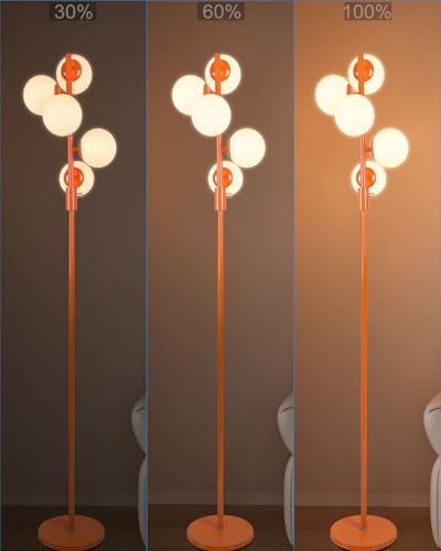 Image of Lightdot 5-Globe Dimmable Globe Floor Lamp Orange Retro Standing Lamps with 5Pcs Bulbs Included Brightness Adjustable Mid Century Modern Floor Lamp with 5Lbs Heavy Base for Living Room /Sofa Beside