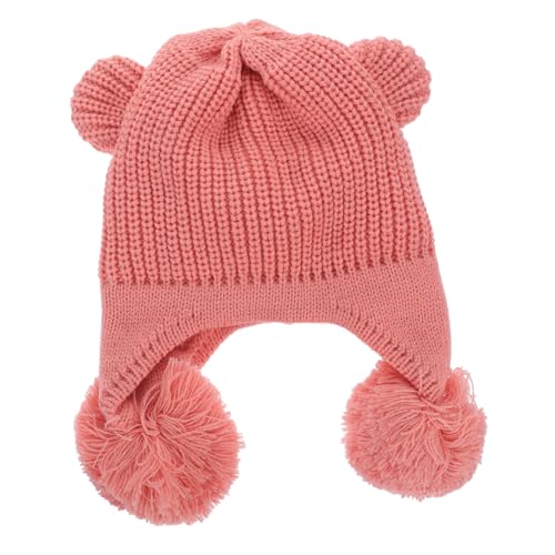 FAVOMOTO Winter Warm Hat for Kids Toddler Bear Ear Cap Knitted Decorative Windproof Comfortable Practical Pink