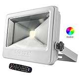 LOFTEK NOVA 50W LED RGB Flood Light, 6 Levels of Brightness,16-color RGB Lighting Outdoor Waterproof IP66 Spotlight with Auto Shut-off Feature,Silver