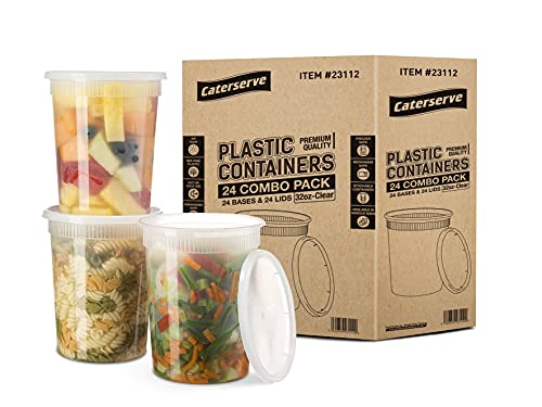 Caterserve Plastic Containers with Lids - Food Storage Container Set For Meal Prep - Reusable and Leakproof Microwave and Freezer Safe Food Storage Tubs (32oz-24 Pcs)