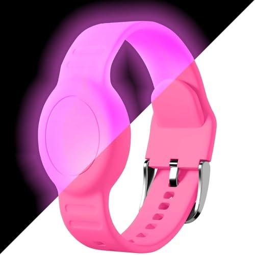 Foweroty Bracelet for AirTag 2nd Gen (2026) & 1st for Kids, Waterproof for air tagholder with Soft Silicone, Full Coverage Anti-Lost Hidden Wristband Accessories Watch Band for Child, Luminous Pink