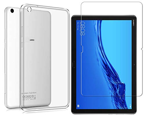 SOCINY For Huawei MediaPad M5 Lite 10 pulgada, Transparent TPU Silicone Case Protective Cover +9H screen protector