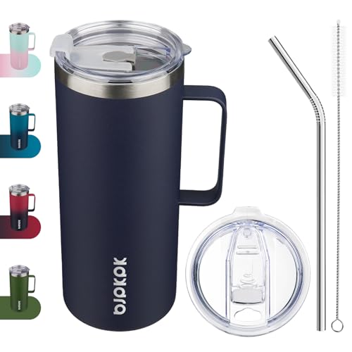 Image of BJPKPK 32oz Insulated Coffee Mug with Handle, Stainless Steel Travel Mug | Keeps Drinks Hot & Cold, Double Wall Vacuum, 2 Lids Included, BPA-Free Coffee Tumbler for Home, Office & Travel
