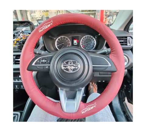 Image of Wine Leather Steering Wheel Cover Universal Fit, Anti-Slip, Breathable, Comfortable Grip, Durable & Stylish for Cars Easy Install, Long-Lasting Protection,Non-SlipDesign.