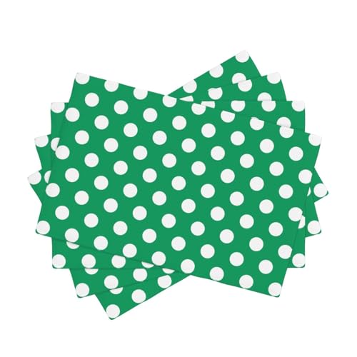Lot de 4 sets de table de salle à manger – 30,5 x 45,7 cm – En faux lin résistant à la chaleur – Imprimé à pois verts moyens – Sets de table de cuisine...